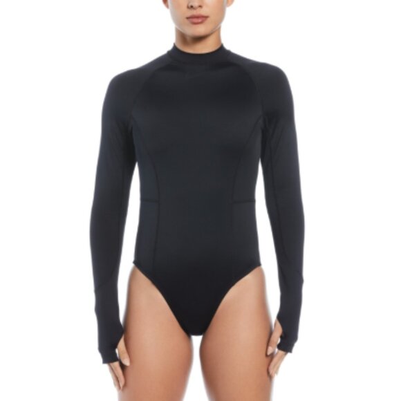 Nike Women's Hydralock Fushion Long Sleeve One Piece Swimsuit - Black XS - Picture 1 of 5